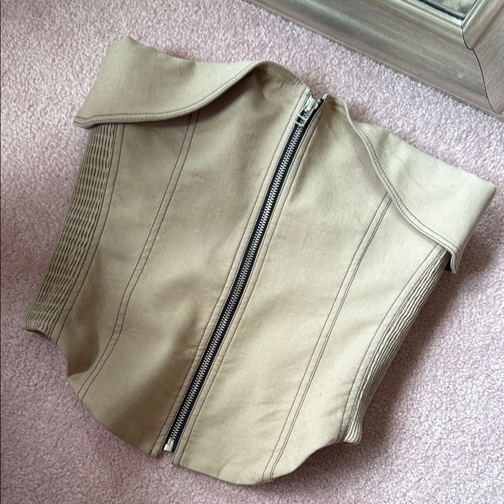 Zara Tan Zipper Corset Bustier Top